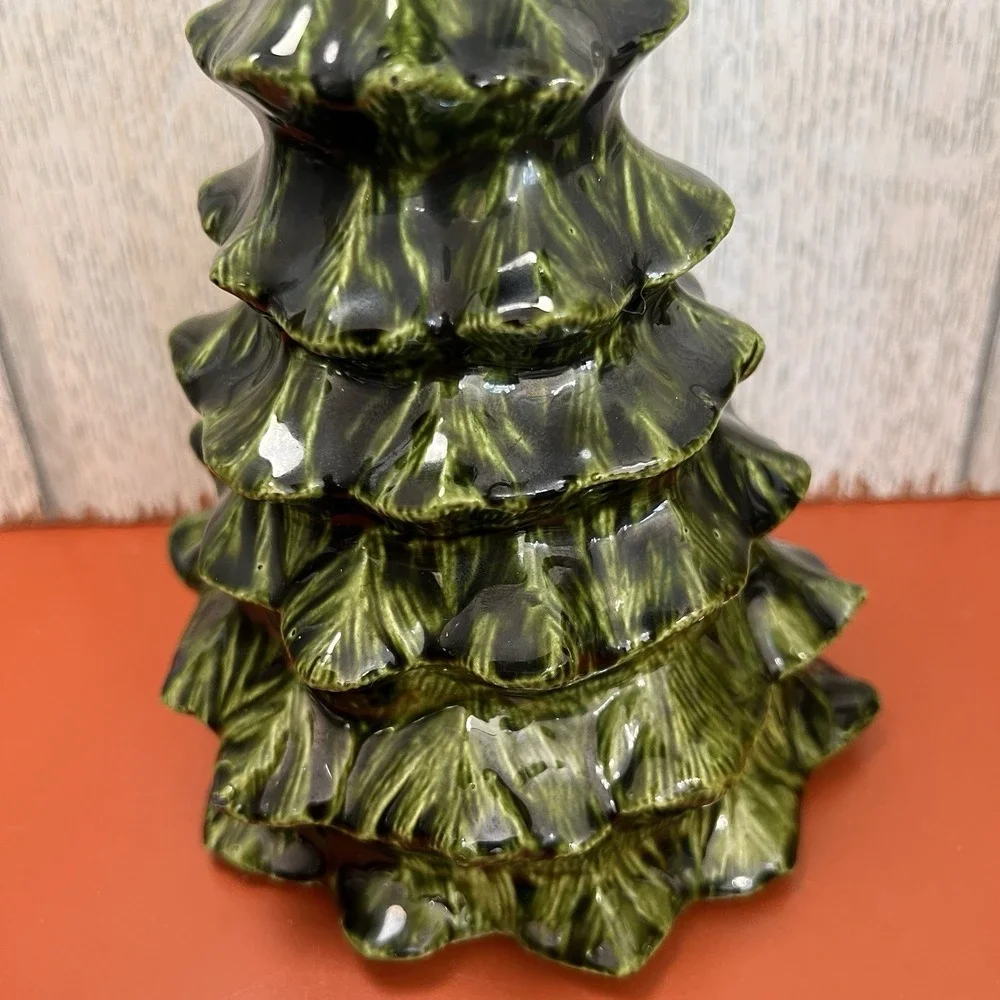 Vintage Handmade Ceramic Large Green Pine Tree Christmas MCM Green‎ Drip 8.5'